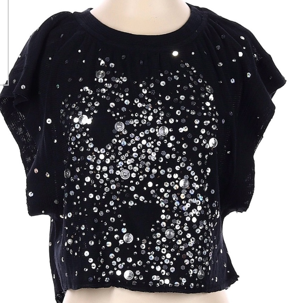 Free People Black Sequin Crop Top